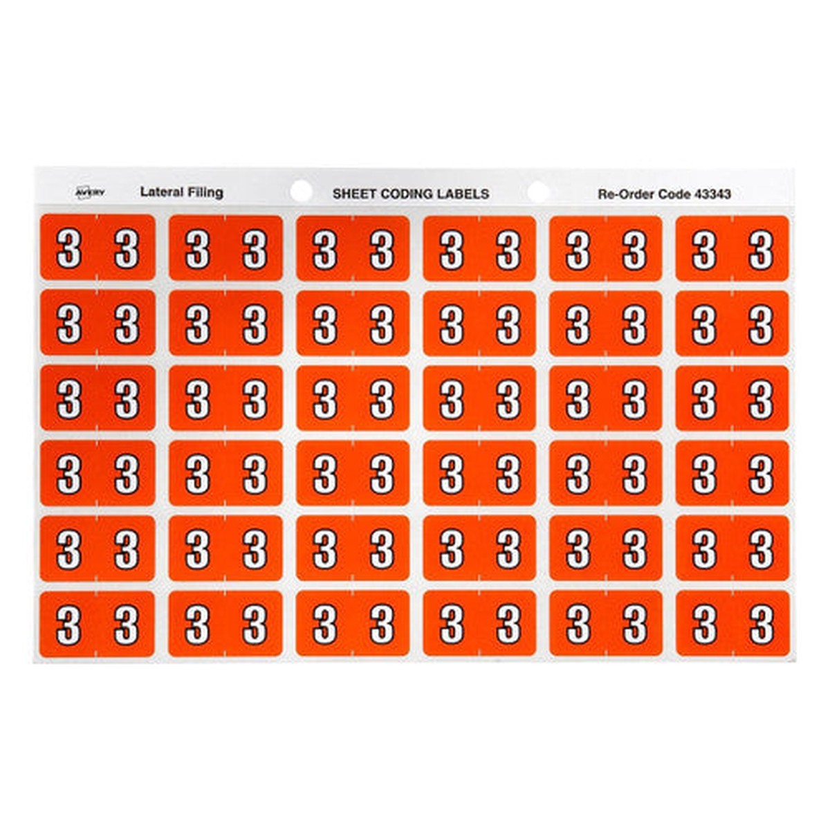 Avery Numeric 3 Side Tab Colour Coding Label 25 x 38mm Dark Orange 180 Pack