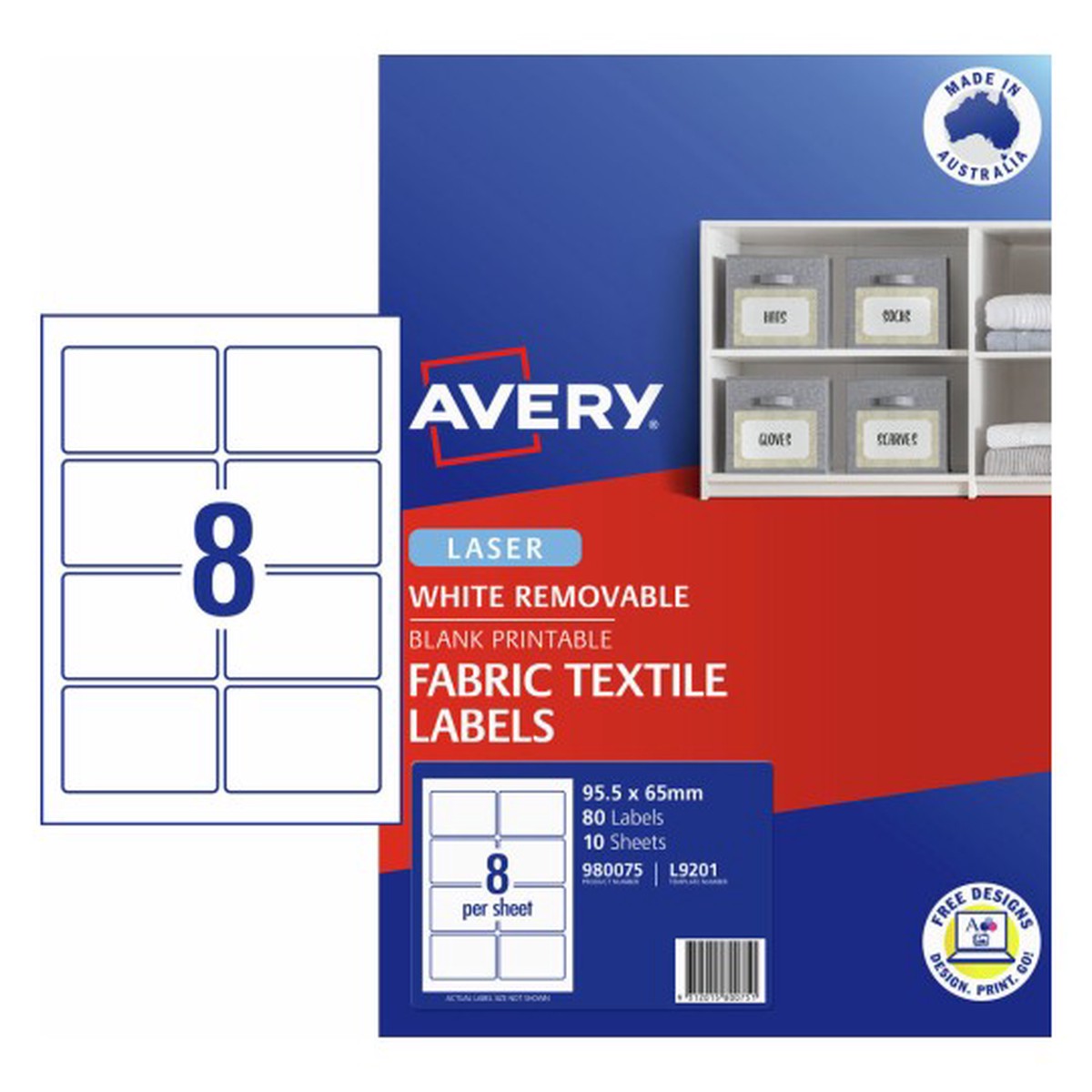 Avery Printable Fabric Textile Labels 95.5 x 65mm Pack