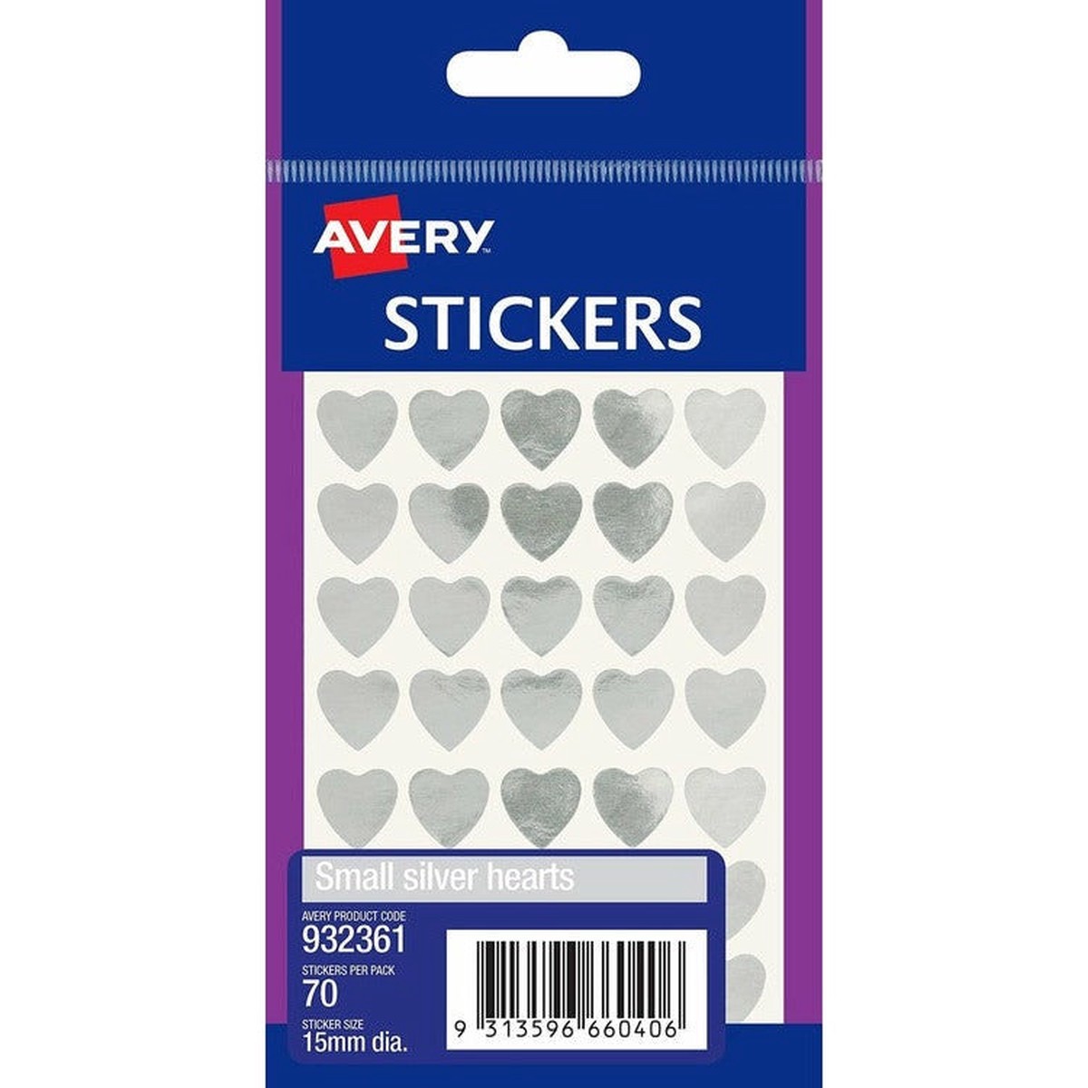 Avery Silver Small Hearts Multi-Purpose Stickers 15mm Diameter 70 Pack