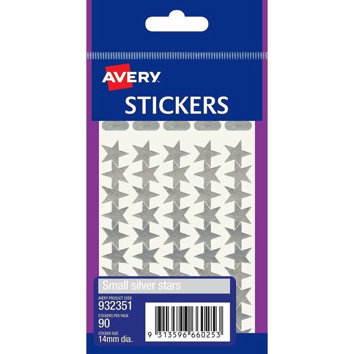 Avery Silver Small Stars Multi-Purpose Stickers 14mm Diameter 90 Pack