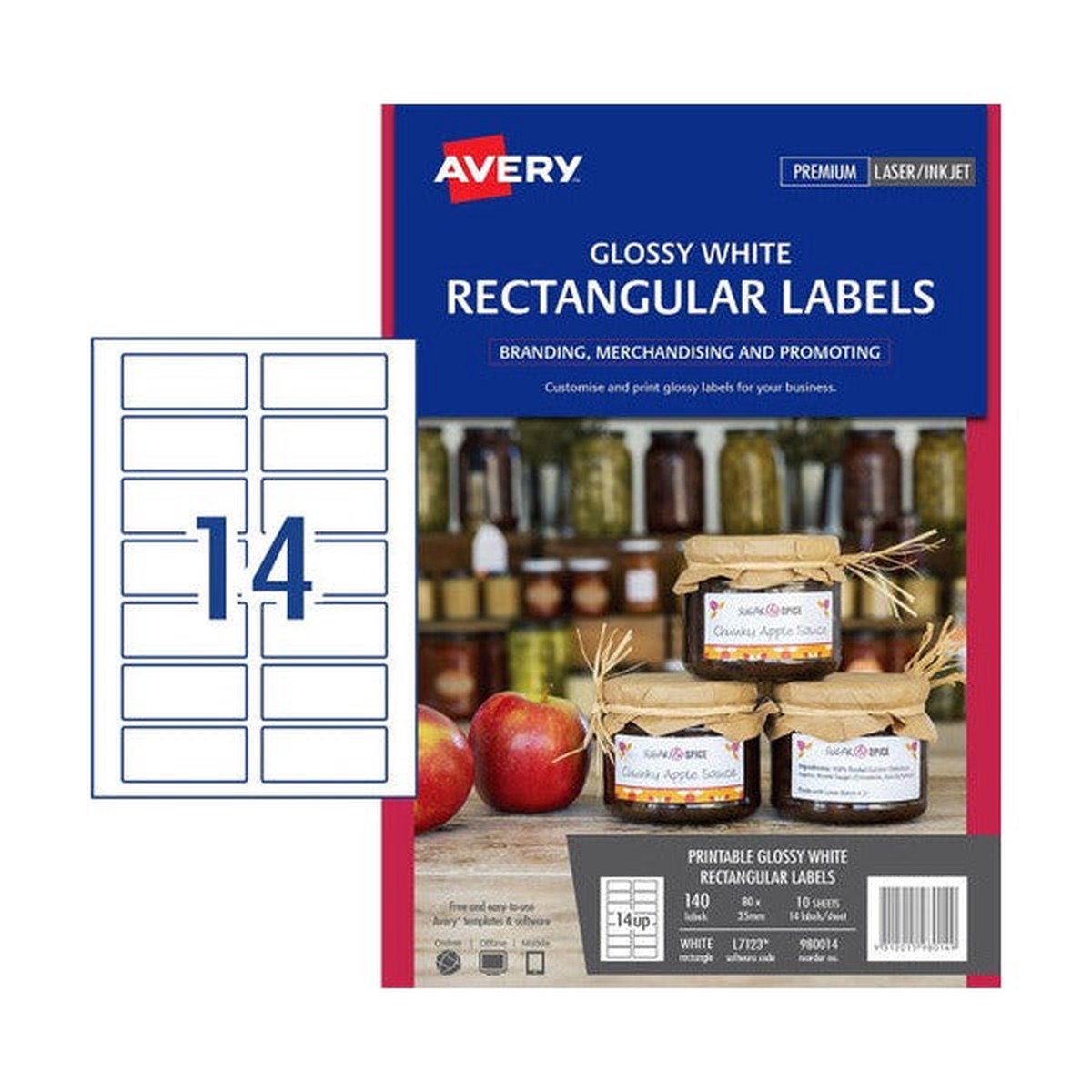 Avery Glossy Rectangle Labels L7123 80 x 35mm Pack 140