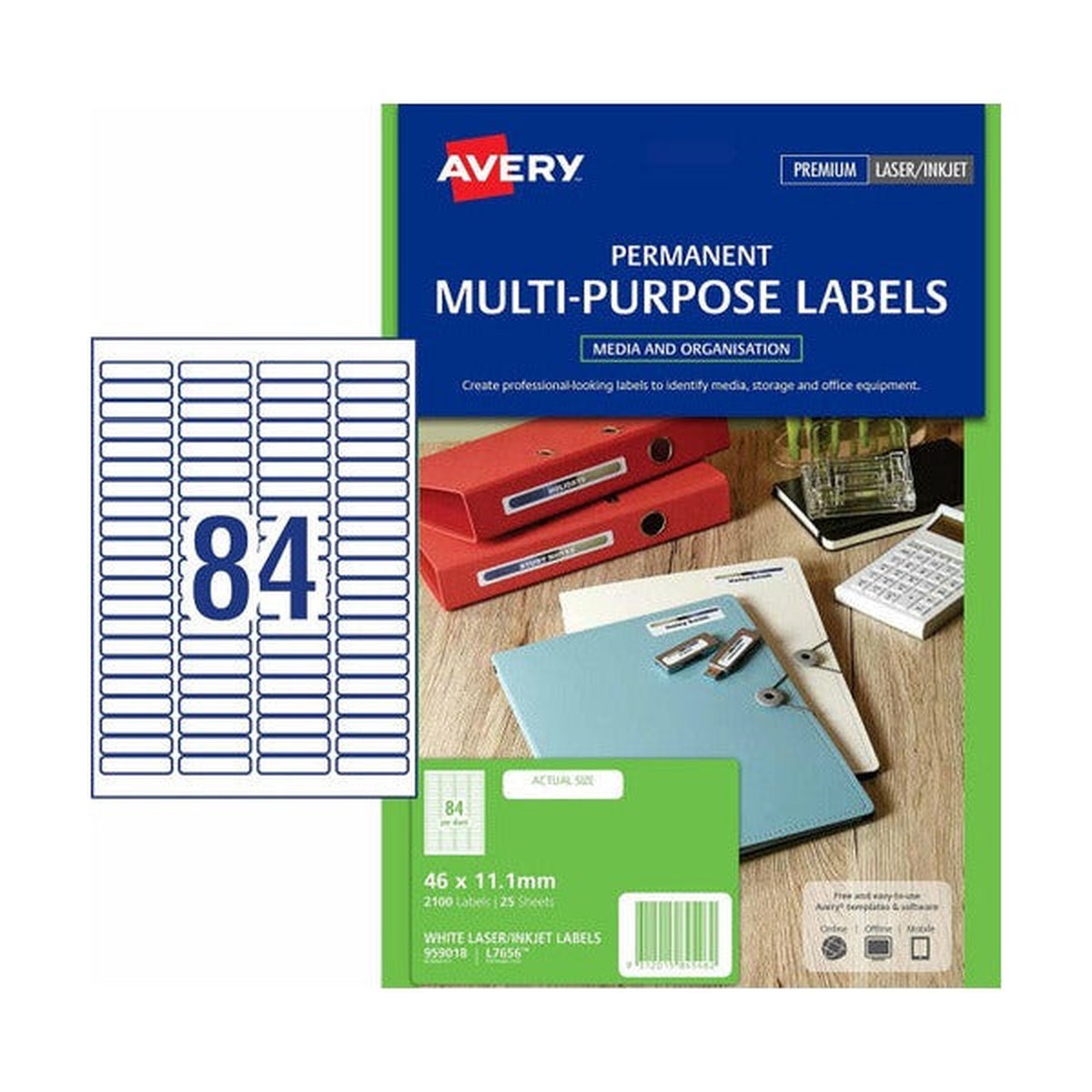 Avery Permanent Multi-purpose Labels 46 x 11.1mm Pack 2100