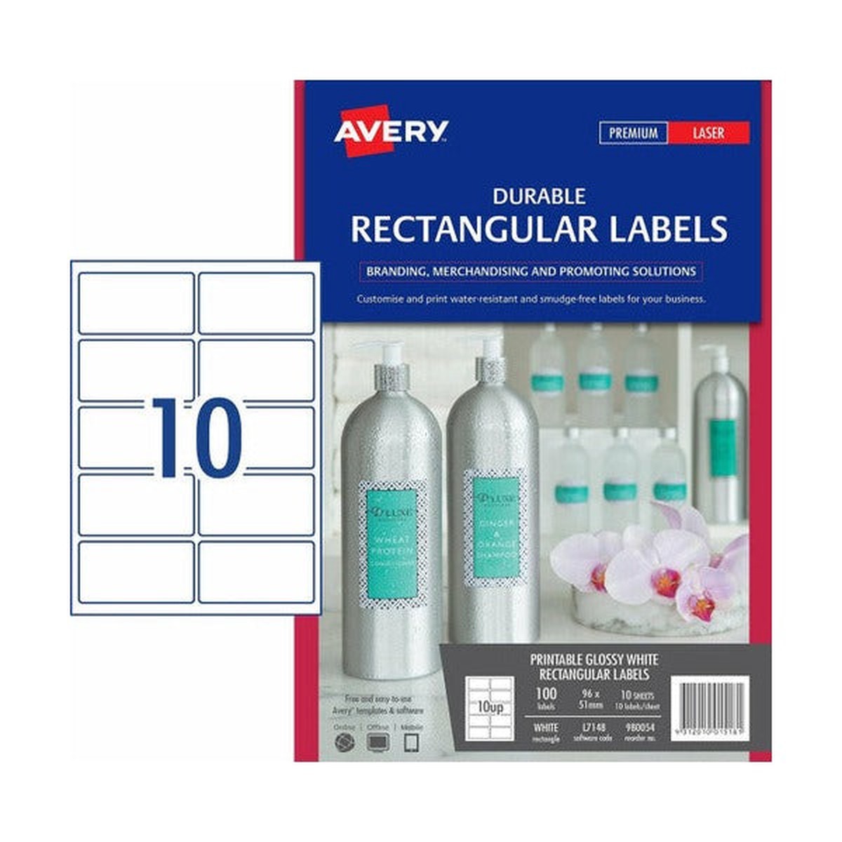 Avery Printable Durable Rectangular Labels L7148 100 Pack 96 x 51mm 10UP