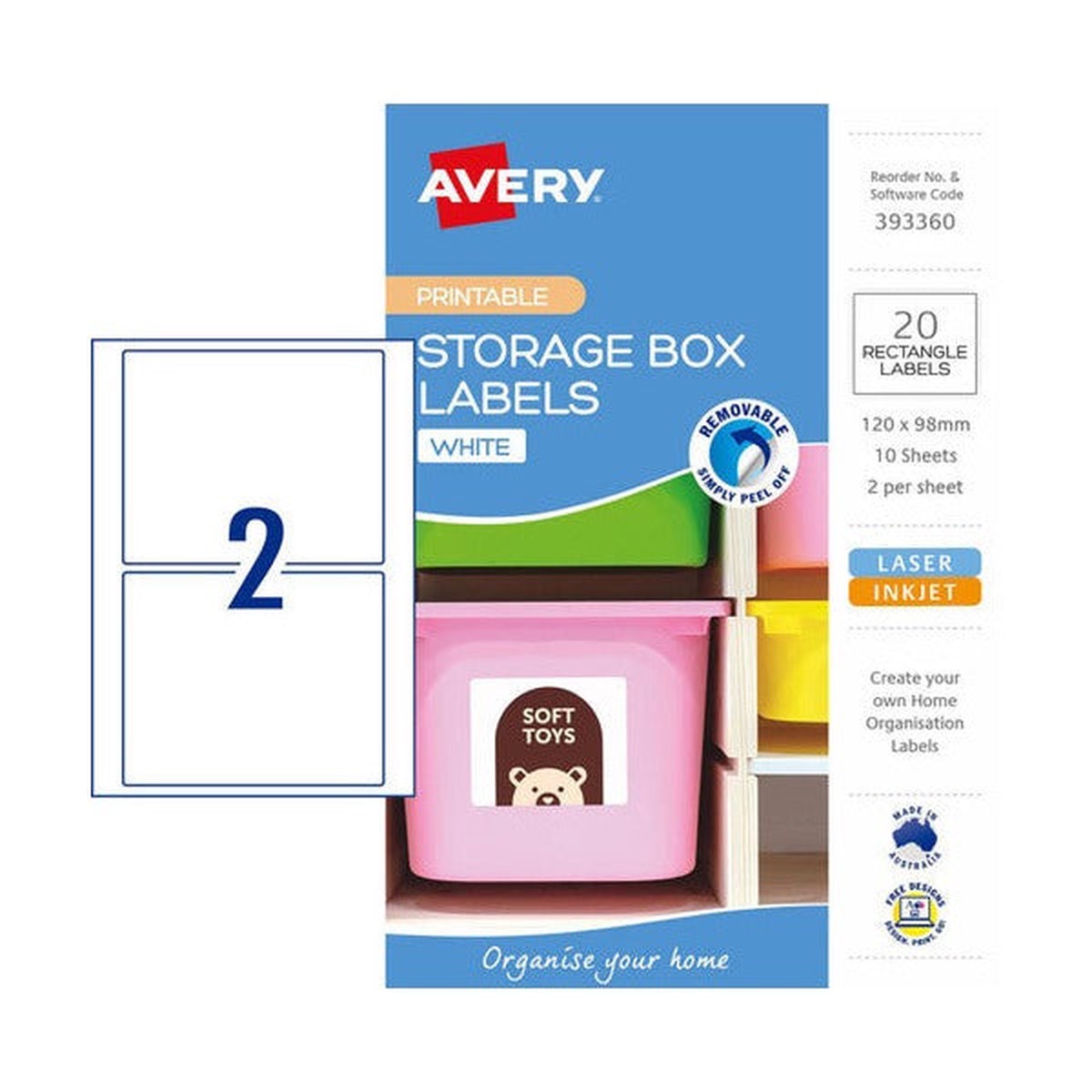 Avery Storage Box Labels 120 x 98mm Rectangle Removable 20 Pack