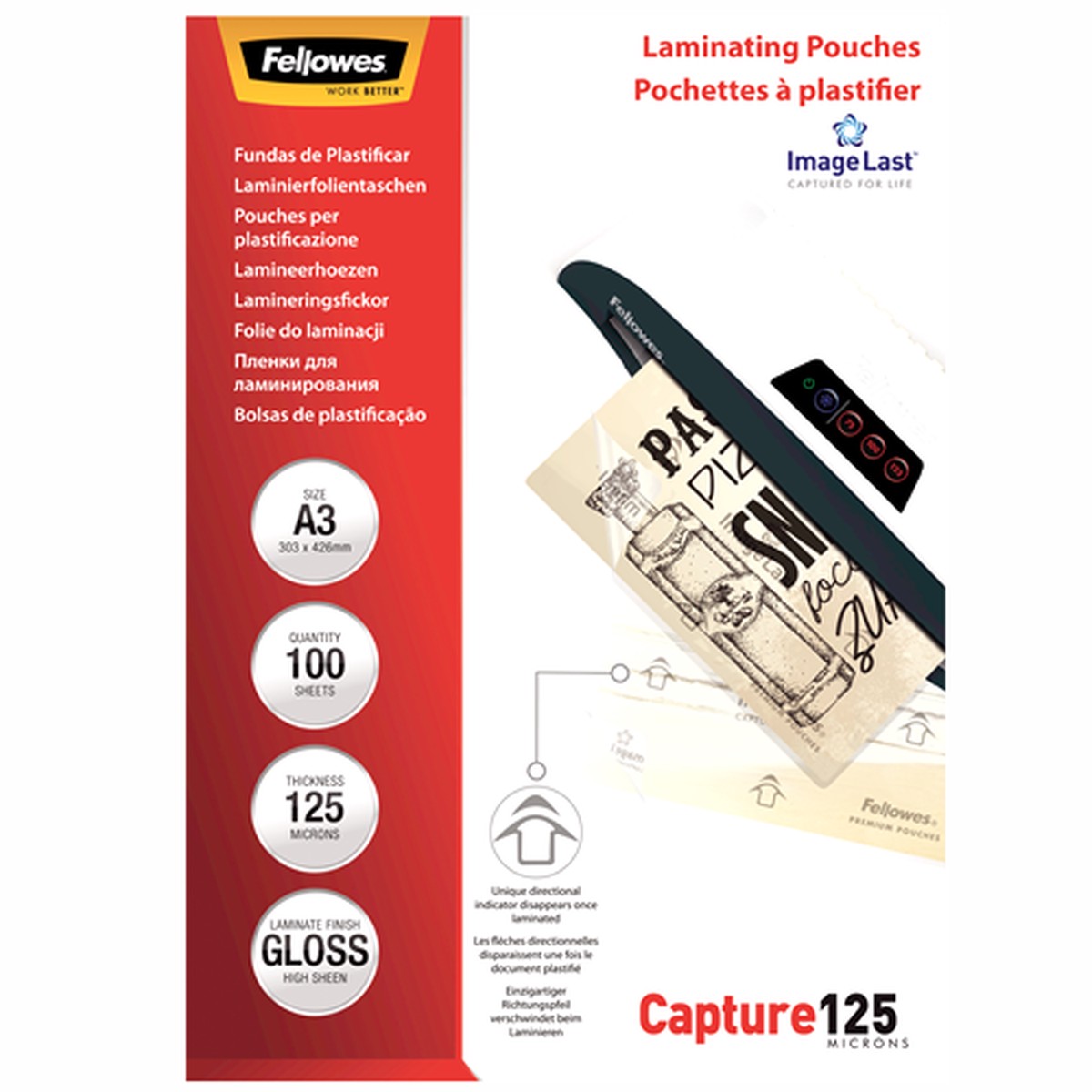 Fellowes ImageLast Laminating Pouches A3 125mic Gloss Pack 100