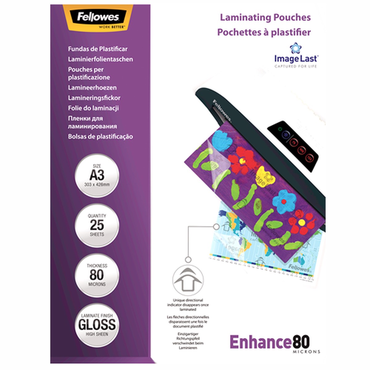 Fellowes ImageLast Laminating Pouches A3 80mic Gloss Pack 25