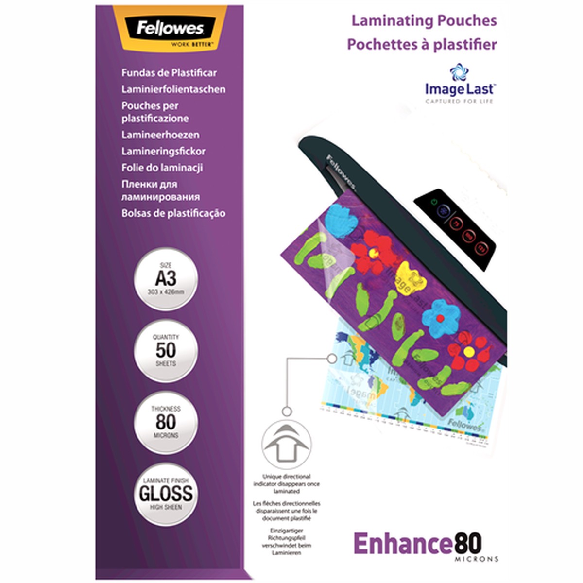 Fellowes ImageLast Laminating Pouches A3 80mic Gloss Pack 50