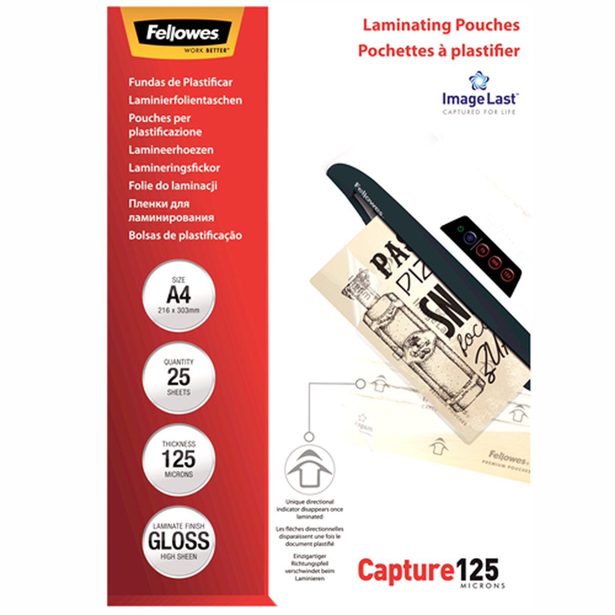 Fellowes ImageLast Laminating Pouches A4 125mic Gloss Pack 25