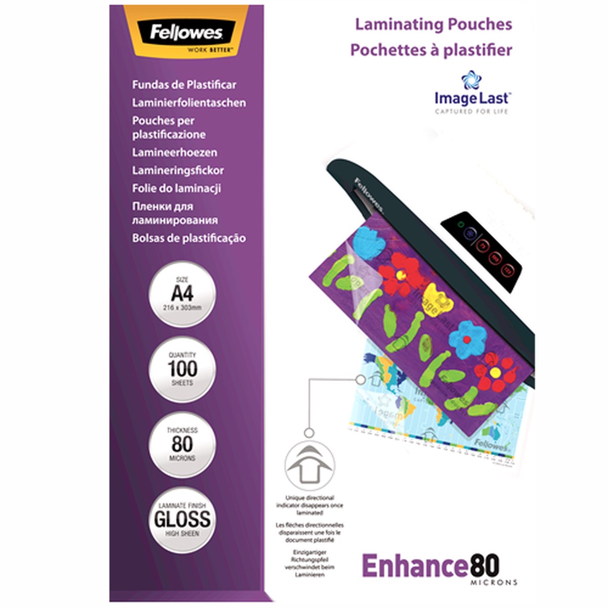 Fellowes ImageLast Laminating Pouches A4 80mic Gloss Pack 100