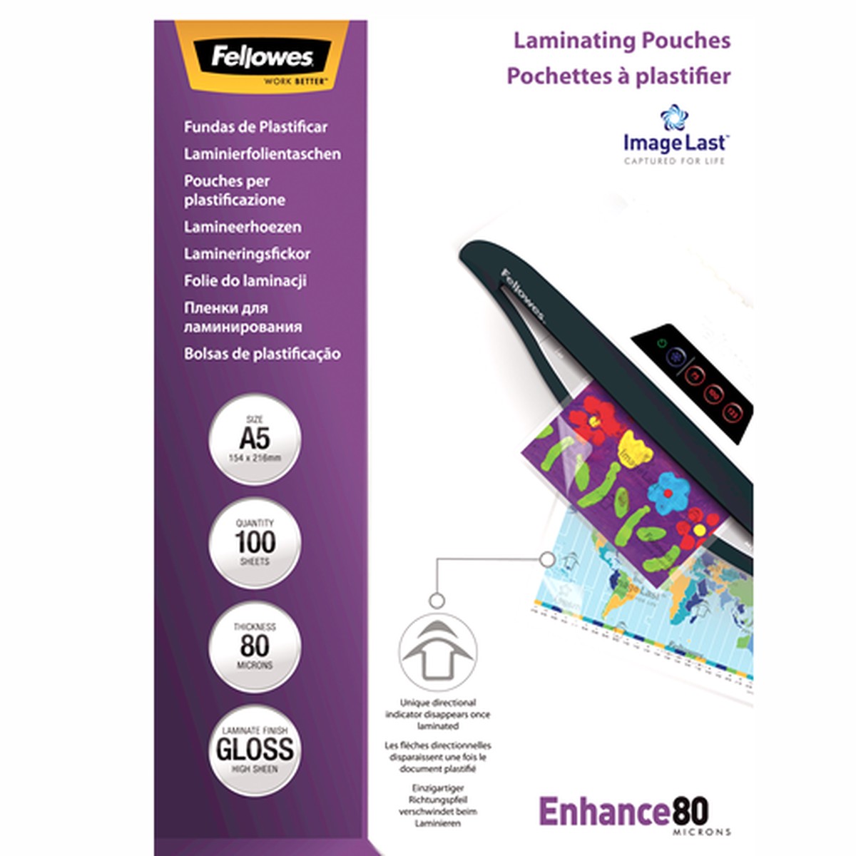 Fellowes ImageLast Laminating Pouches A5 80mic Gloss Pack 100