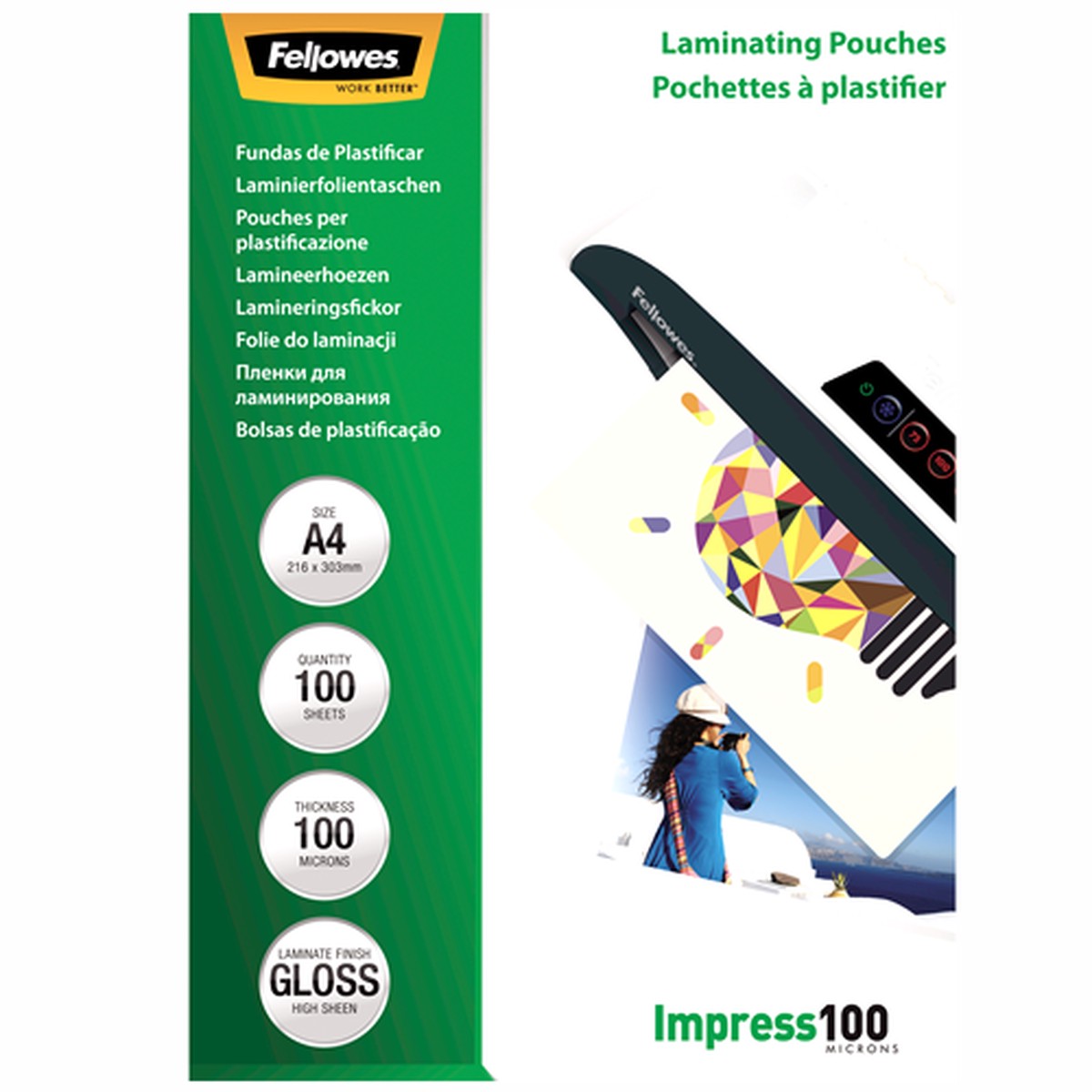 Fellowes Laminating Pouches A4 100mic Gloss Pack 100