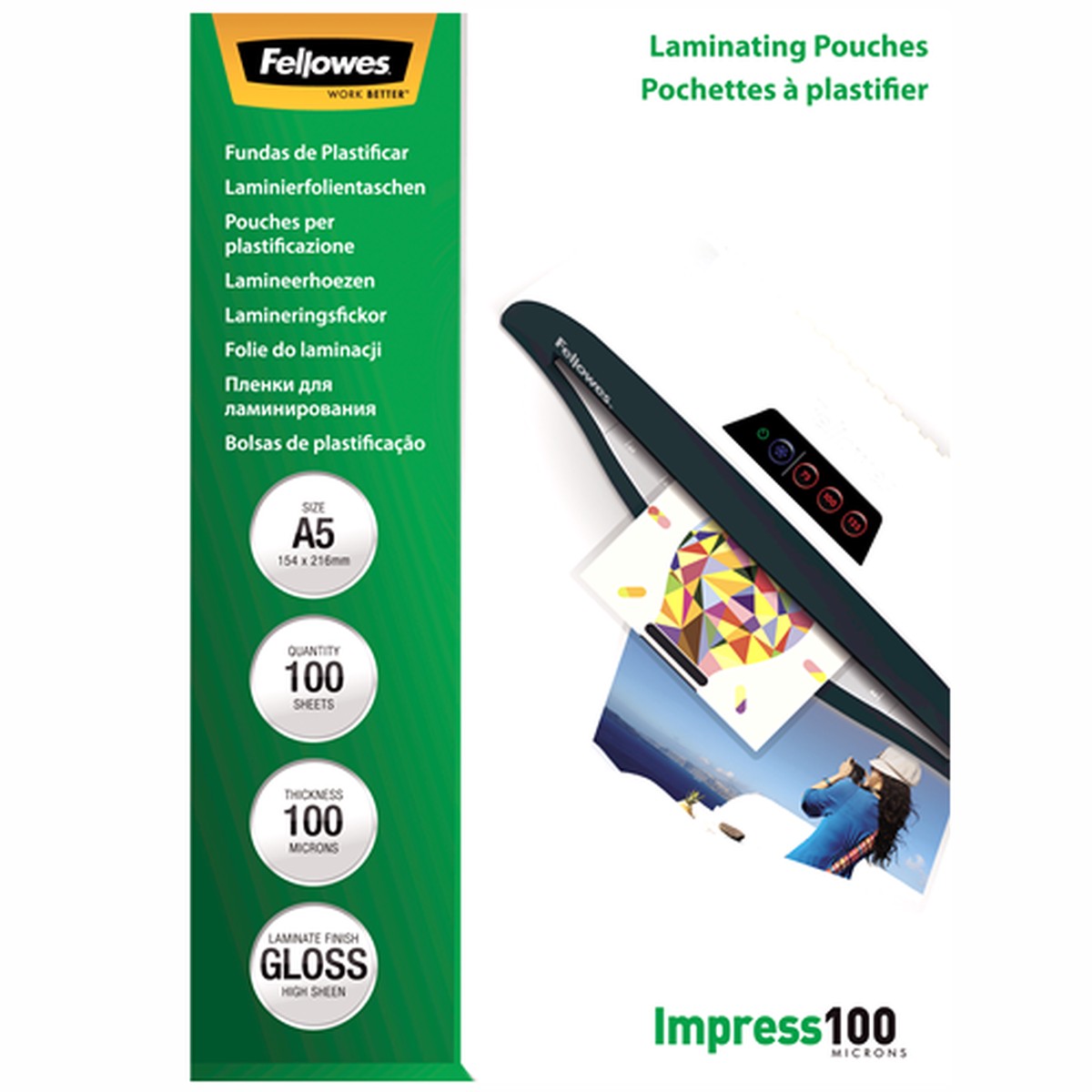 Fellowes Laminating Pouches A5 100mic Gloss Pack 100