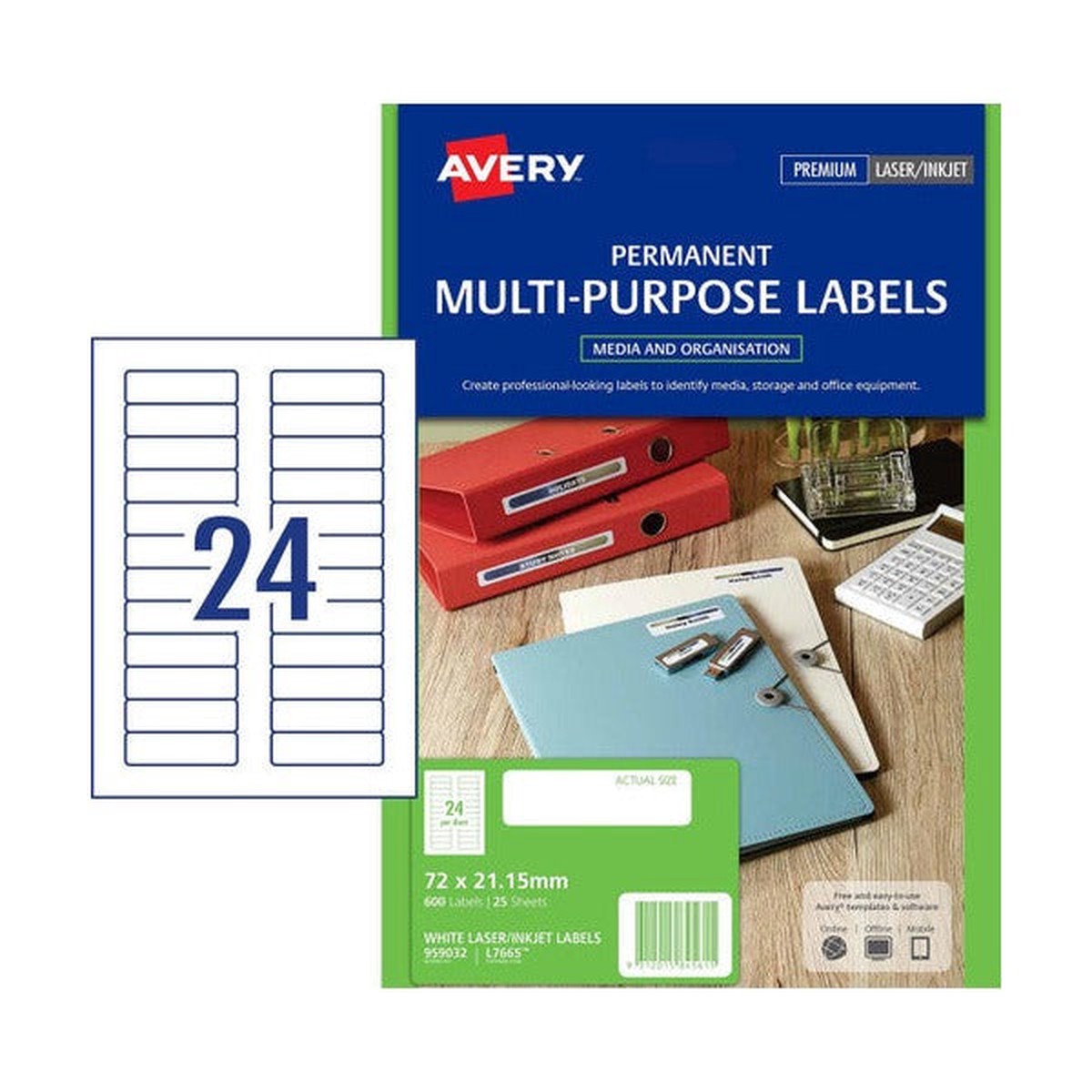 Avery Permanent Multi-purpose Labels 72 x 21.2mm Pack 600