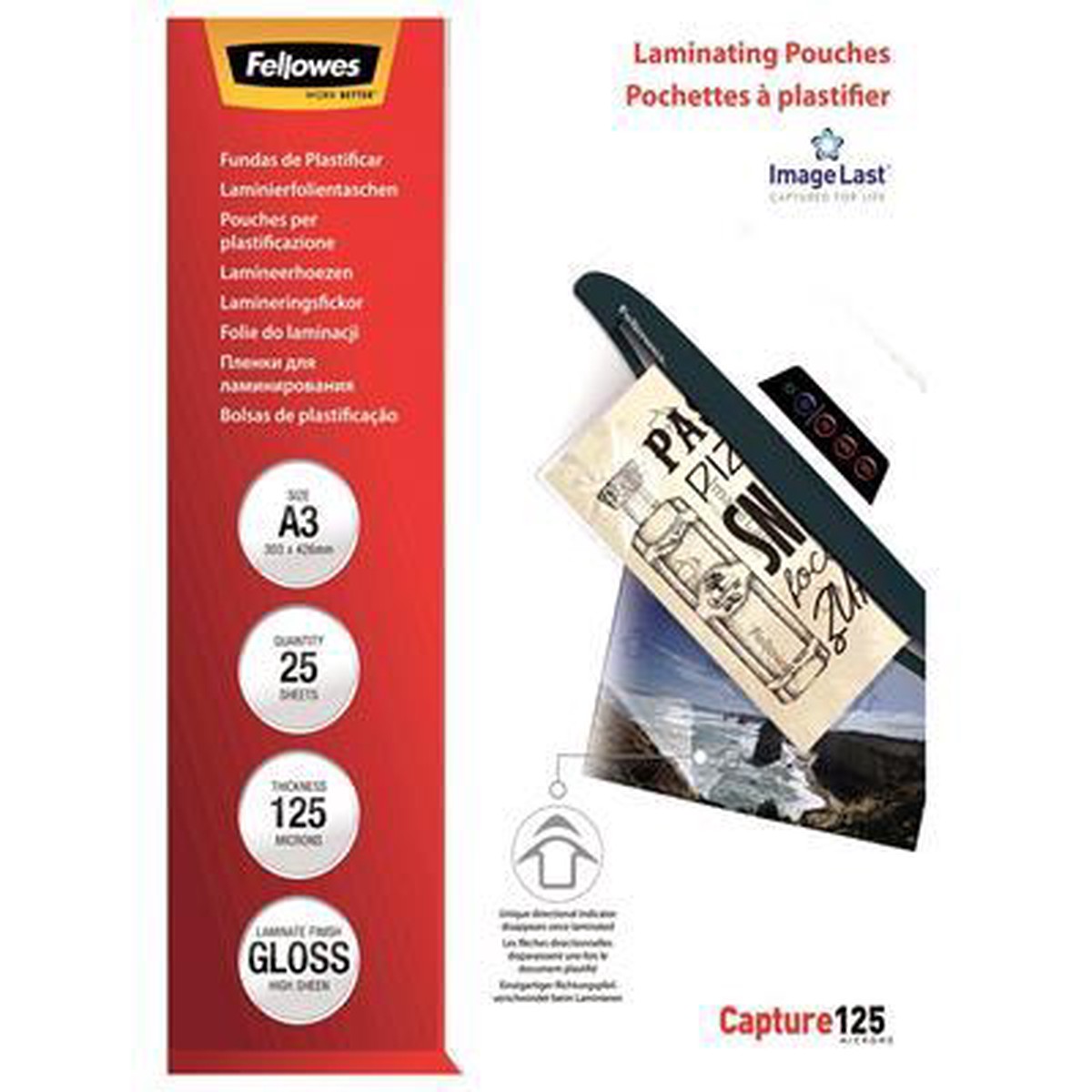 Fellowes Imagelast Laminating Pouch Gloss 125 Micron A3 Clear Pack 25