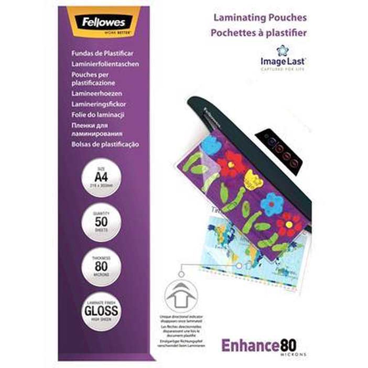 Fellowes Laminating Pouch Gloss 80 Micron A4 Clear Pack 50