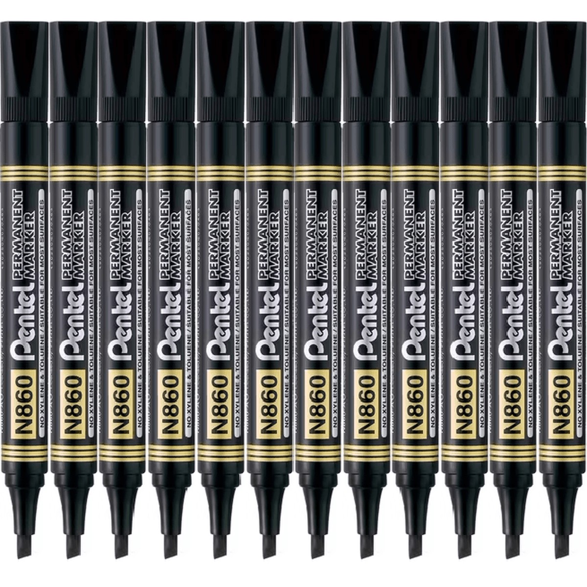 Pentel N860 Permanent Marker Chisel Tip Point Black Box 12