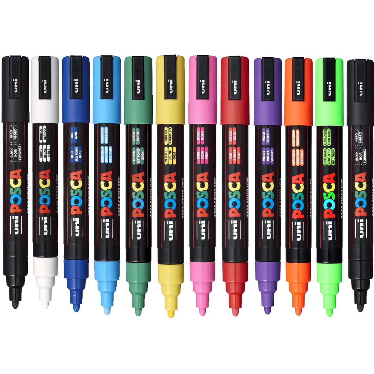 Uni PC-5M Posca Marker Medium Bullet Tip 2.5mm Assorted Box 12