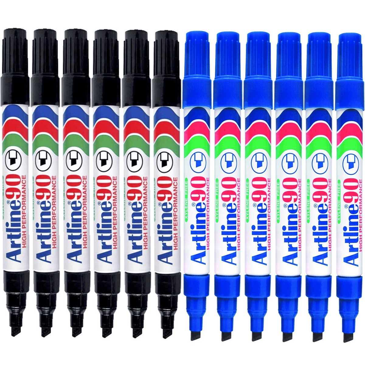 Artline 90 Permanent Marker Chisel Tip 2-5mm Black Blue Pack 12