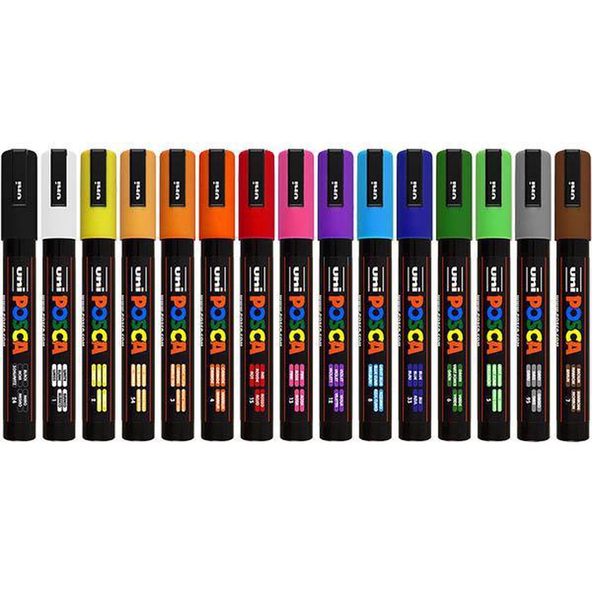 Uni PC-5M Posca Poster Marker Medium Bullet Tip 2.5mm Assorted Pack 15