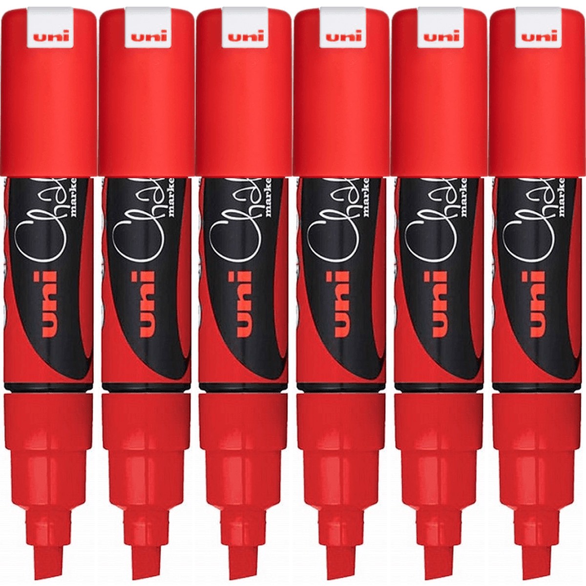 Uni-Ball Chalk Marker Chisel Tip 8mm Thick Red 6 Pack PWE8K