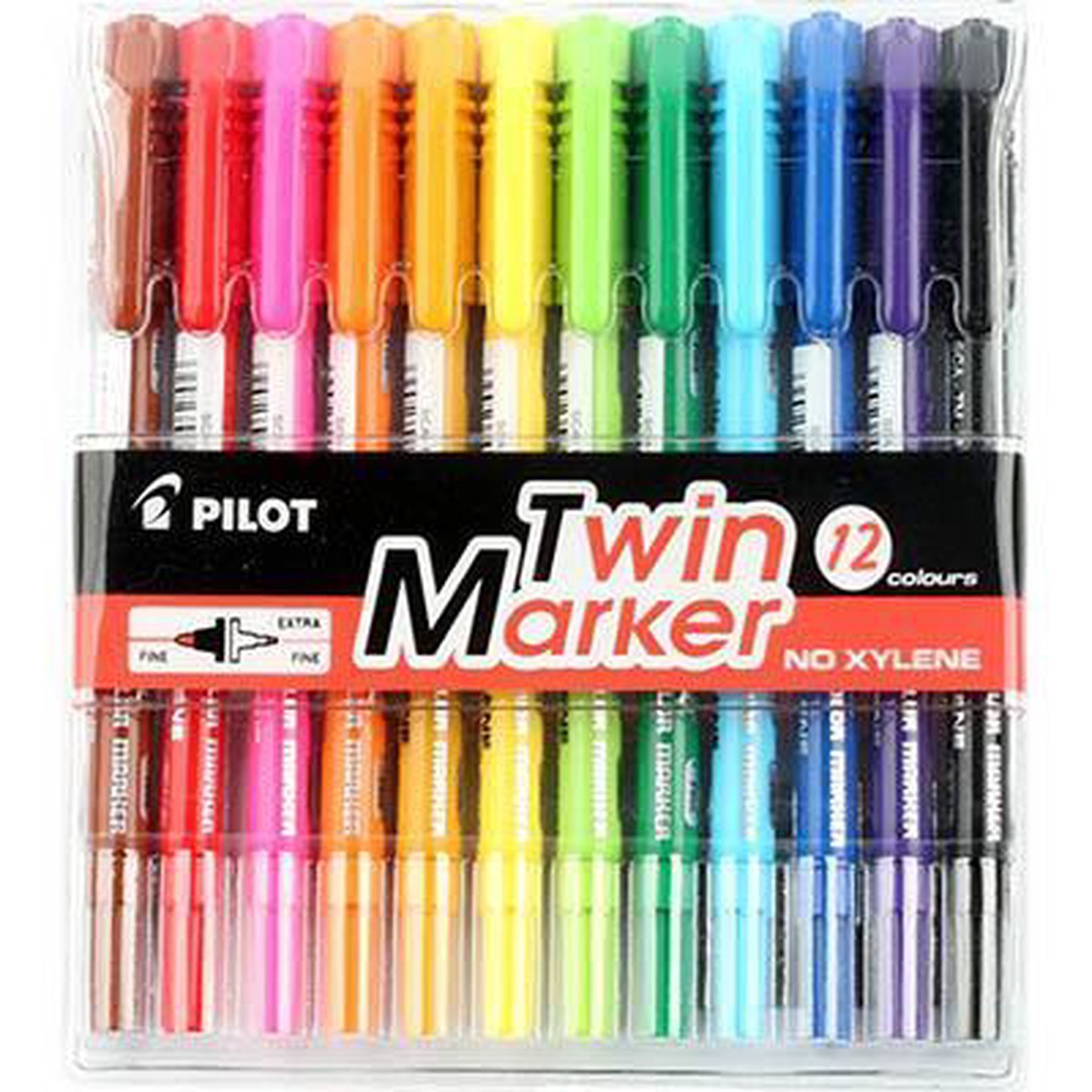 Pilot Sca-Tm Twin Permanent Marker Extra Fine/Fine Assorted Pack 12