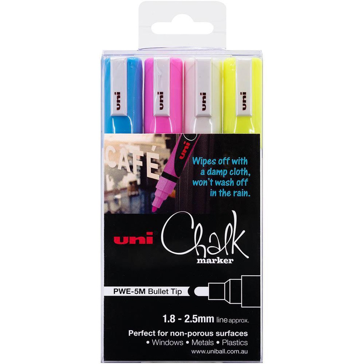 Uni-Ball Chalk Marker Bullet Tip 2.5Mm Assorted Pack 4
