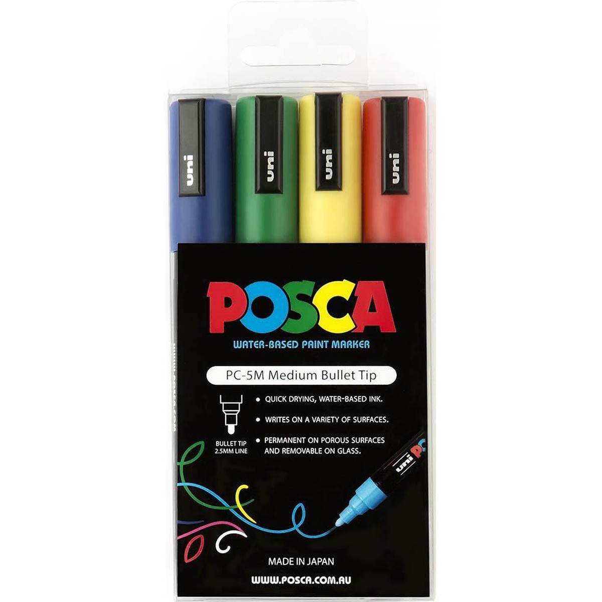 Uni Pc-5M Posca Poster Marker Medium Bullet Tip 2.5Mm Assorted Wallet 4