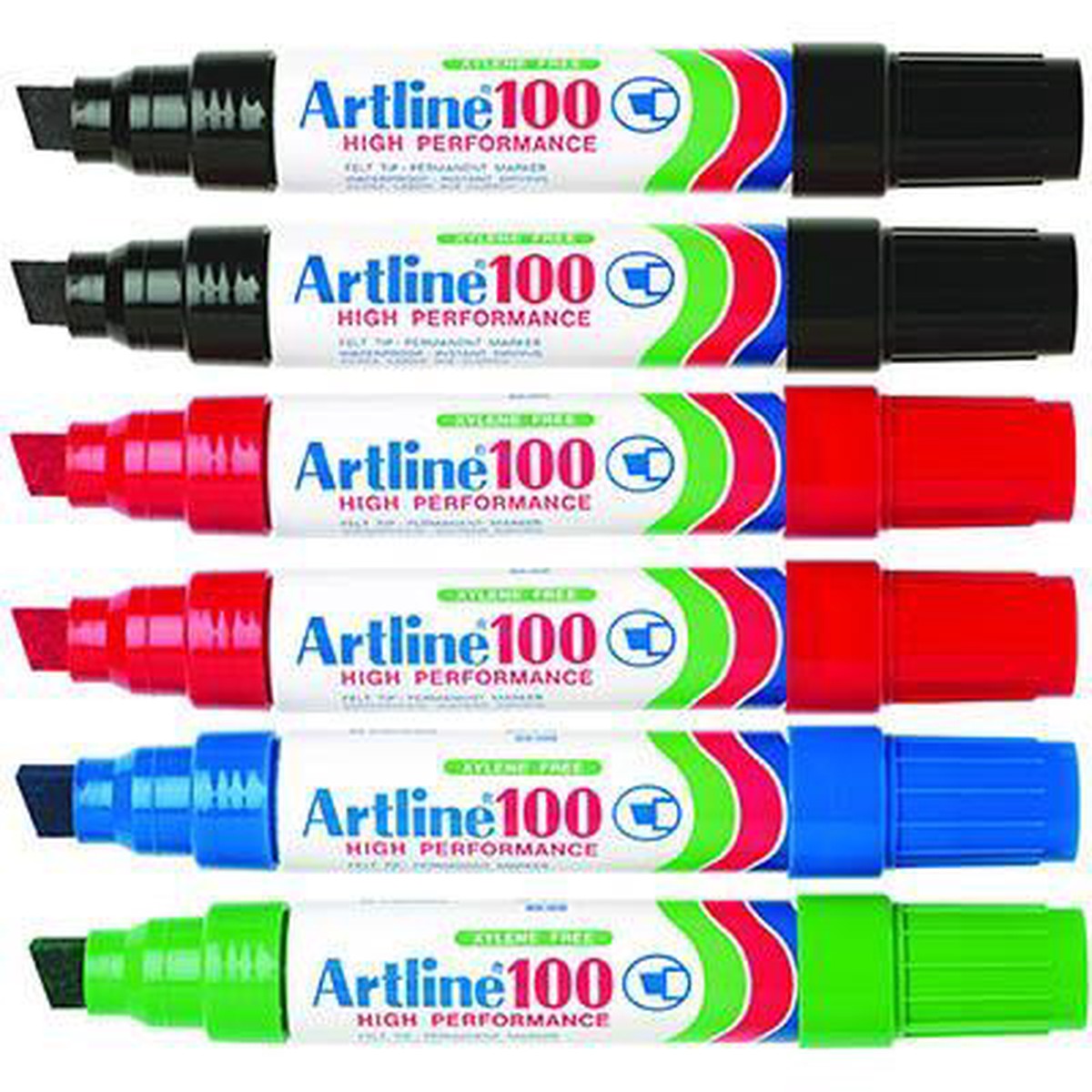 Artline 100 Permanent Marker 12Mm Chisel Assorted Pack 6