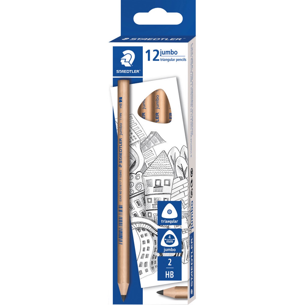 Staedtler Natural Jumbo Triangular Pencils HB Pack 12