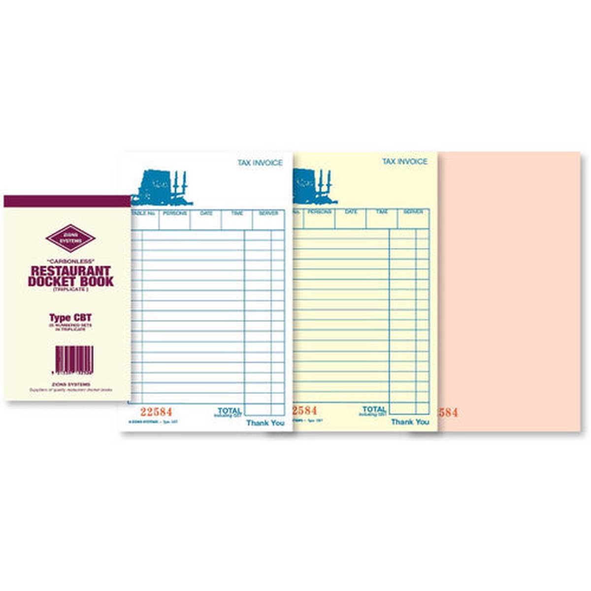 Zions CBT Carbonless Triplicate Restaurant Docket Book