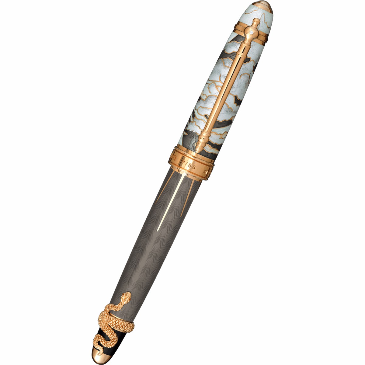 David Oscarson Deus Regit Rollerball Pen – Gray – Gold Trim