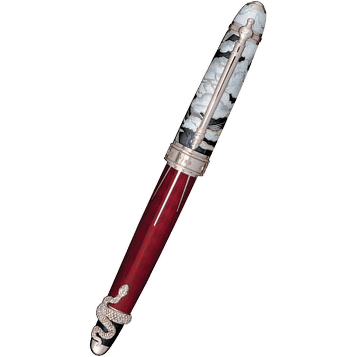 David Oscarson Deus Regit Rollerball Pen – Red – Silver Trim