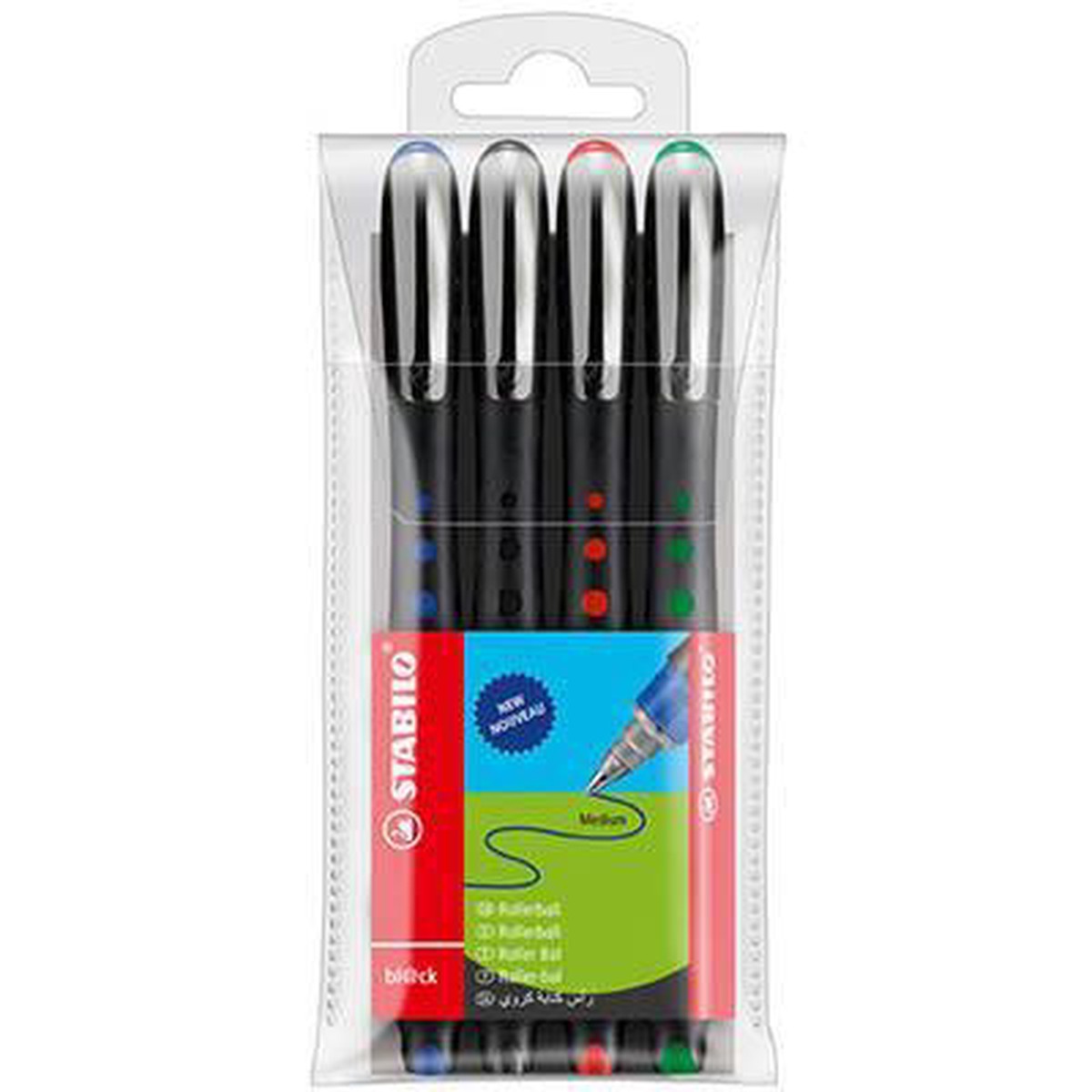 Stabilo Bl@Ck Rollerball Medium Assorted Pack 4